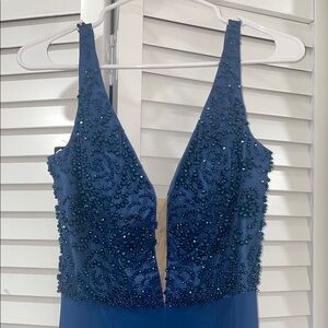 Sherri Hill Blue Beaded Jumpsuit